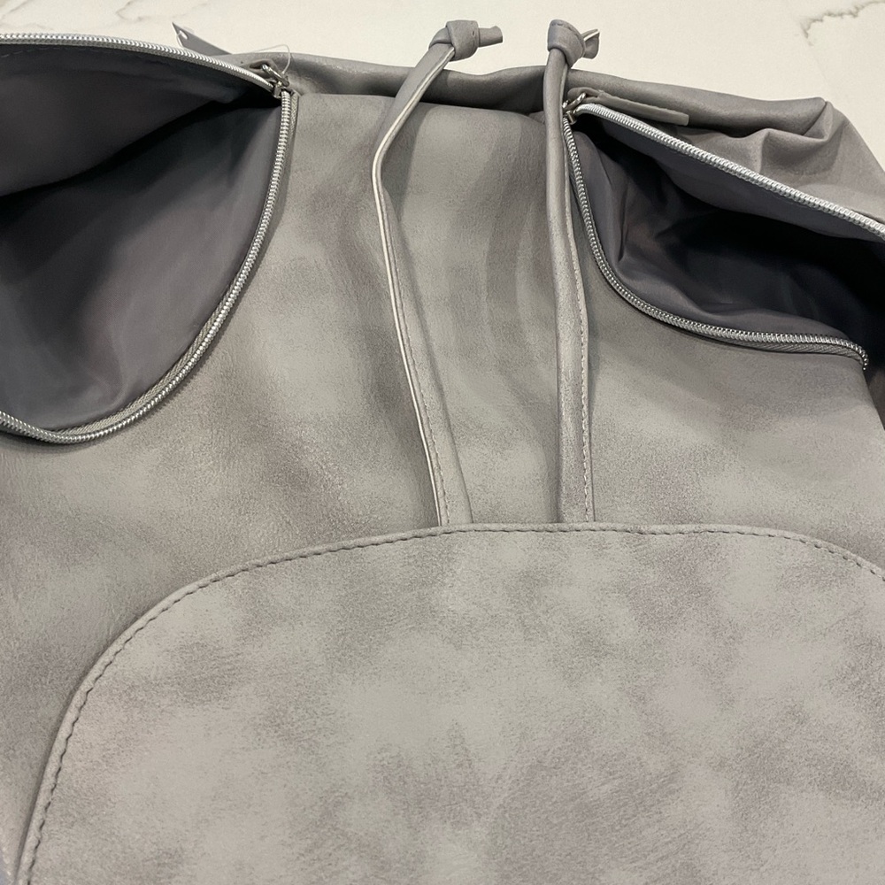 Faux Leather Drawstring Backpack (Gray) - Picture 4 of 11